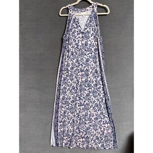 J Jill Dress M Pink Blue Floral Maxi Knit Tank Sleeveless Beach Boho Vacation